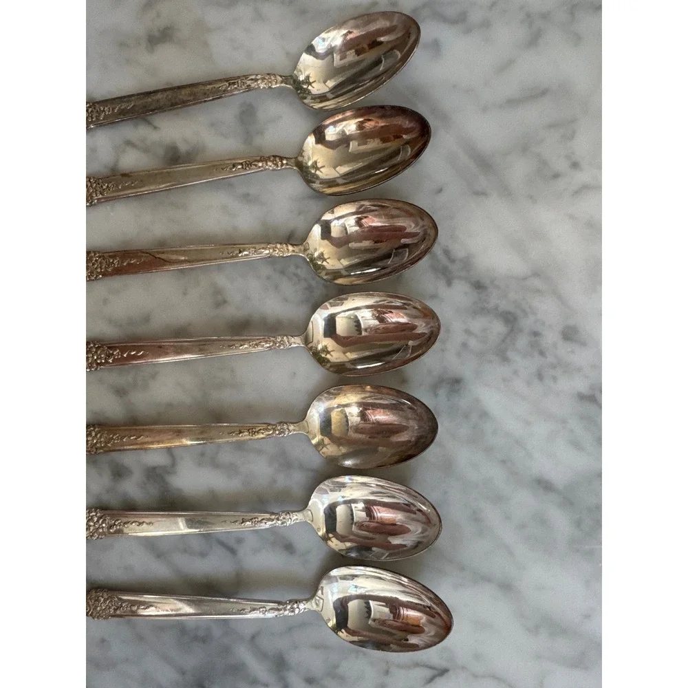 National Silver Co Moss Rose King Edward Silverplate Teaspoons 1949 Set of 7